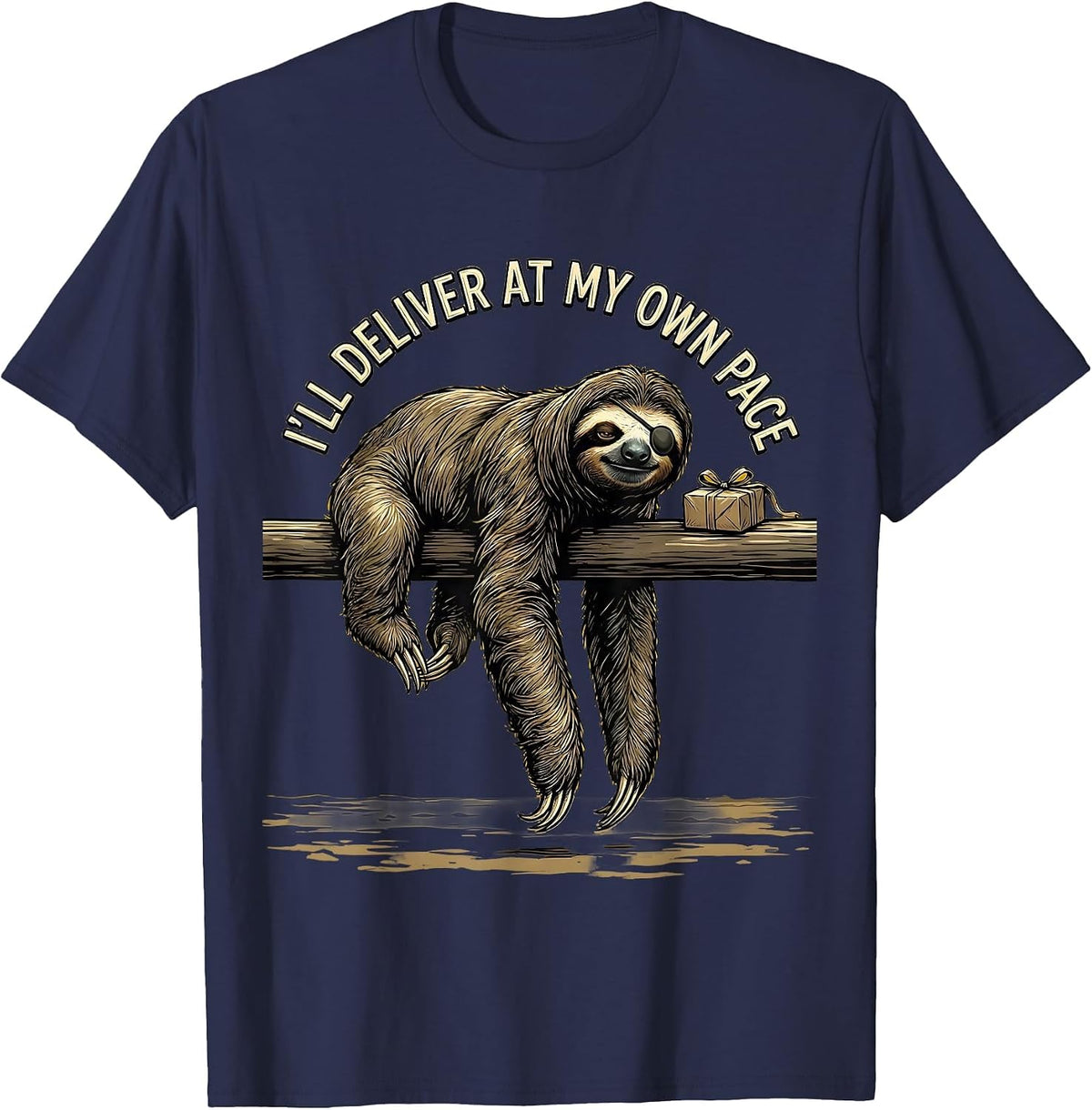 Men's I'll Deliver At My Own Pace Funny Sloth Lover Animal Humor T-Shirt - Navy Blue