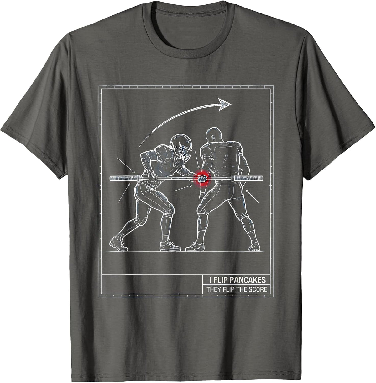 Men's I Flip Pancakes, They Flip The Score Funny Football Lineman T-Shirt - Asphalt Grey