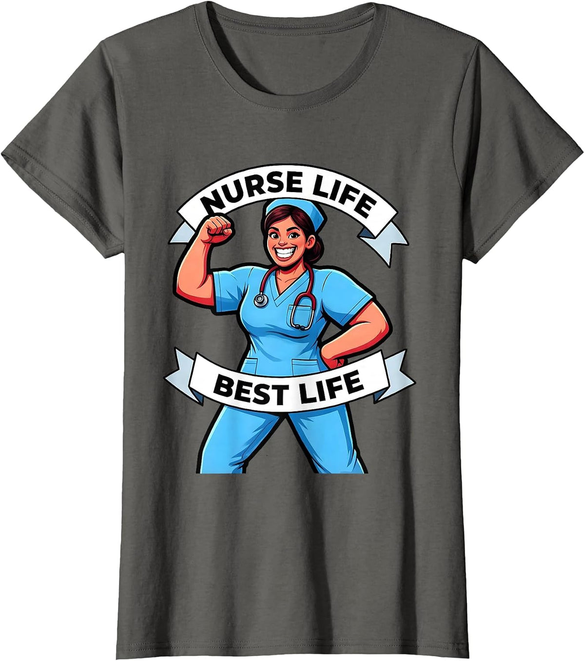 Women's Nurse Life Best Life Labor Day Medical Worker Design T-Shirt - Asphalt Grey