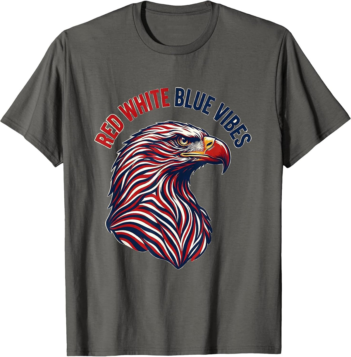 Men's Red White and Blue Vibes Patriotic Design T-Shirt - Asphalt Grey