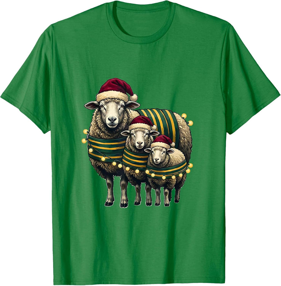Men's Sheep Santa Hat Christmas Lights Family Matching Pajama T-Shirt - Kelly Green