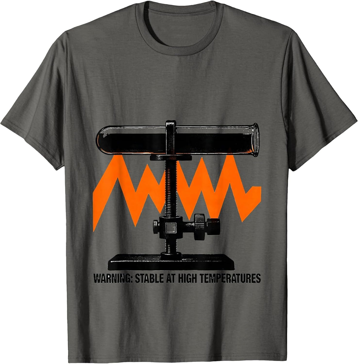 Men's Warning: Stable At High Temperatures Funny Science Teacher T-Shirt - Asphalt Grey