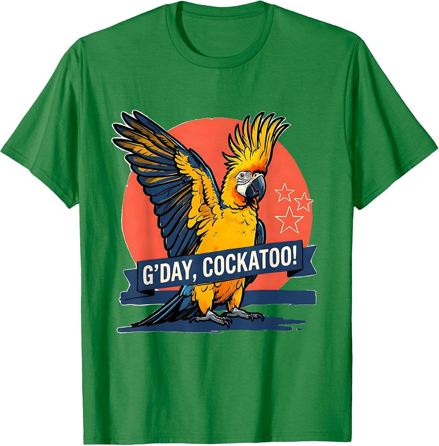 Men's G'Day, Cockatoo! Australian Wildlife Souvenir National Pride T-Shirt - Kelly Green