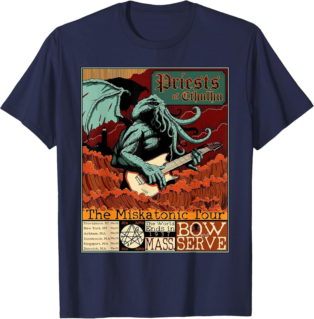 Miskatonic Cthulhu Great Rock Cosmic Horror Metal Concert T-Shirt - Navy Blue