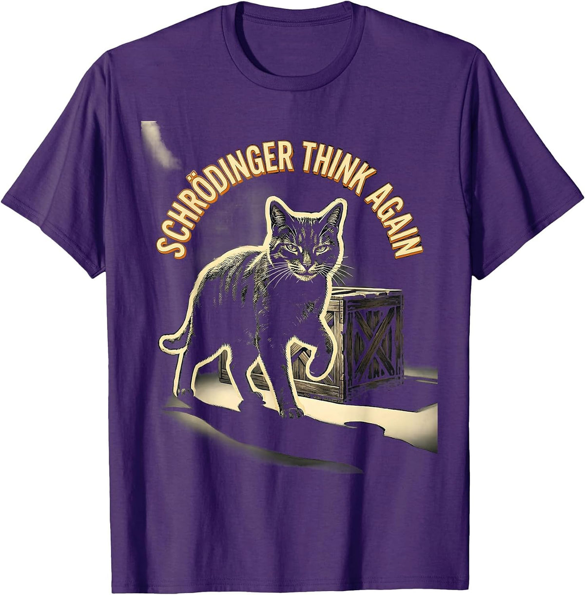 Schrödinger Think Again Funny Physics Cat Lover Science T-Shirt - Purple
