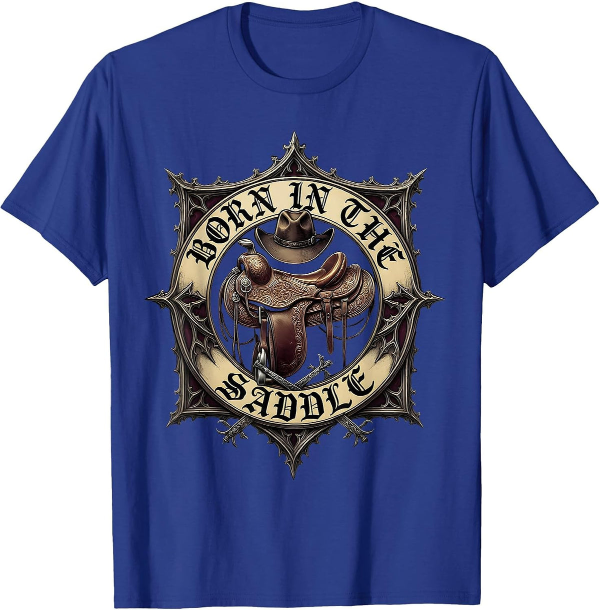 Born in the Saddle Cowgirl Graphic Design T-Shirt - Royal Blue