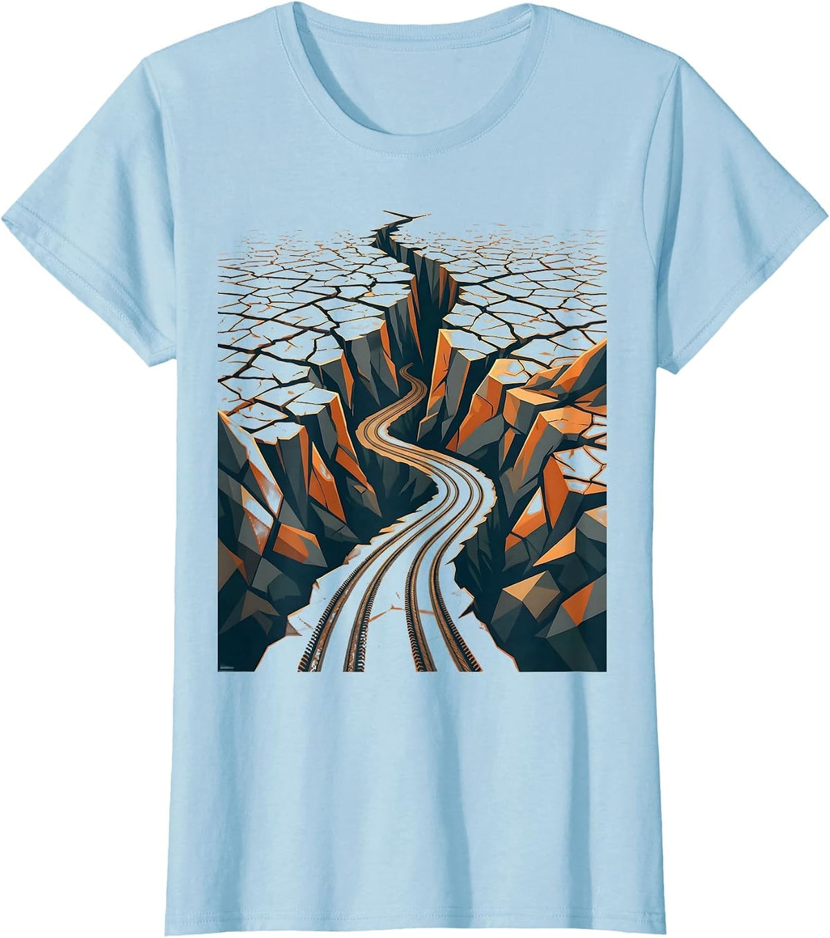 Cracked Earth Downhill MTB Trail Graphic T-Shirt - Baby Blue