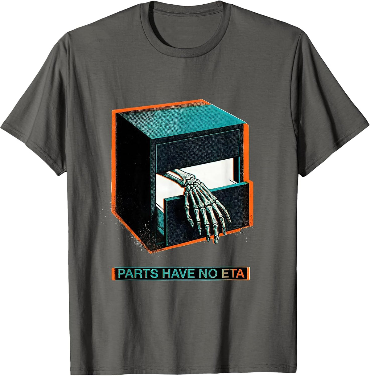 Men's Parts Have No ETA Funny Mechanic Skeleton Auto Repair Humor T-Shirt - Asphalt Grey