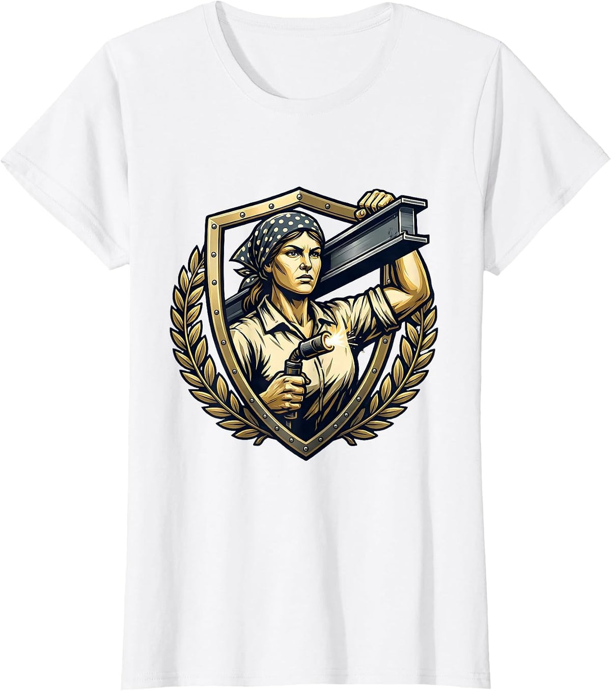 Women's Rosie the Riveter Welding Steel Beam Graphic T-Shirt - White