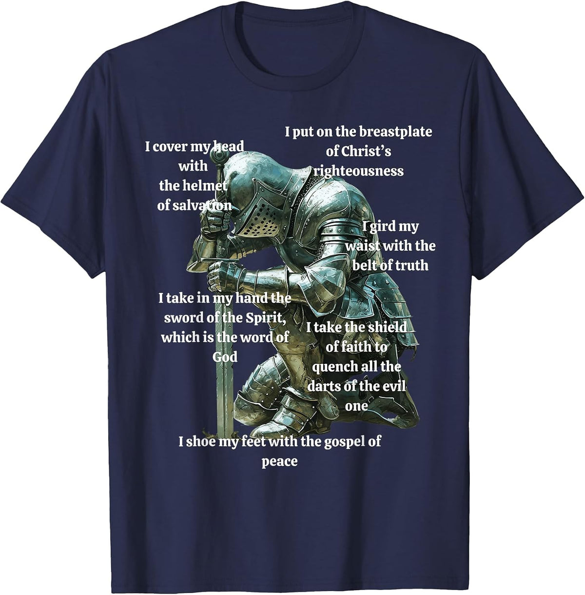Armor of God Christian Design, Shield of Faith T-Shirt - Navy Blue