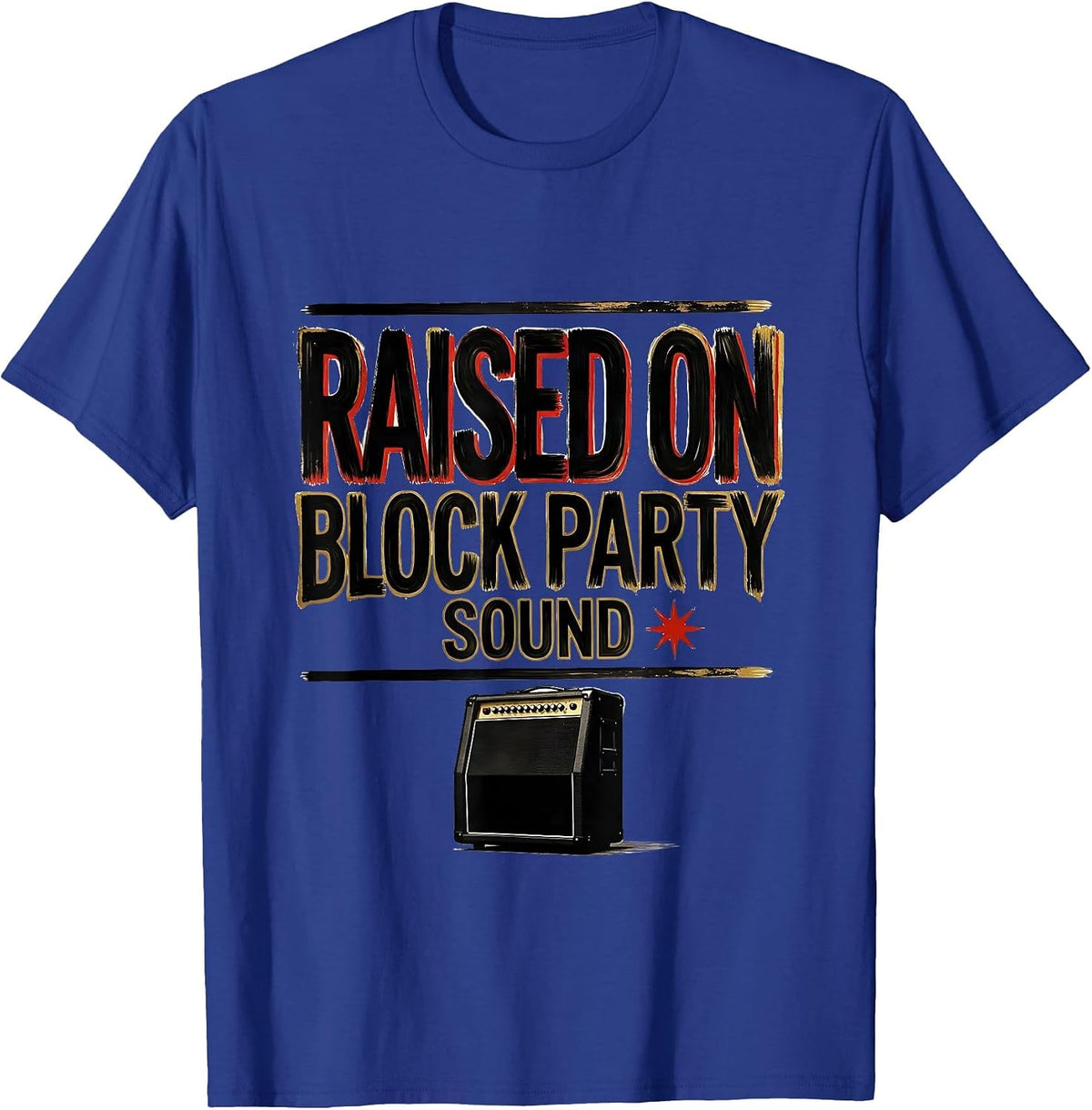 Men's Raised On Block Party Sound Vintage 90s Hip-Hop Rap Lyric T-Shirt - Royal Blue