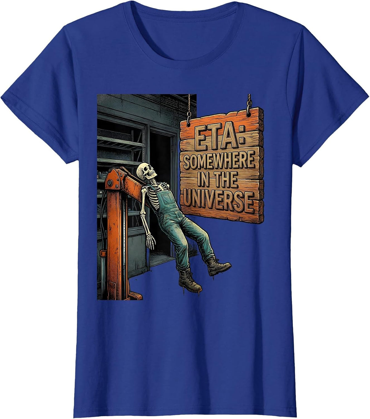 Women's ETA: Somewhere In The Universe Funny Mechanic Auto Repair T-Shirt - Royal Blue