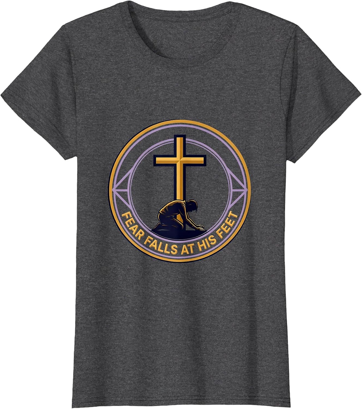Women's Fear Falls at His Feet Faith Over Fear Design T-Shirt - Dark Heather Grey