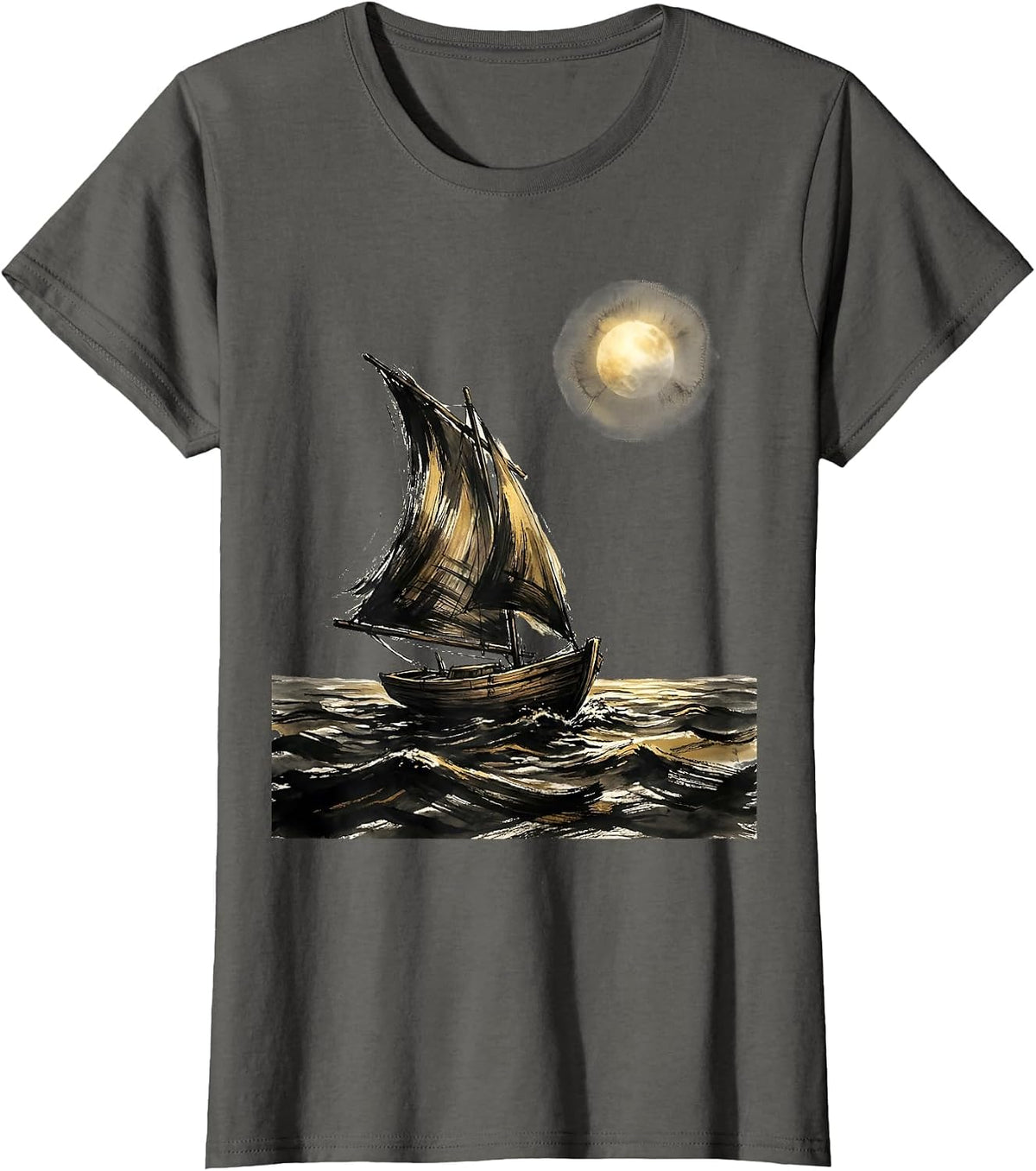 Women's Faith Over Fear Boat Sailing Toward the Light T-Shirt - Asphalt Grey