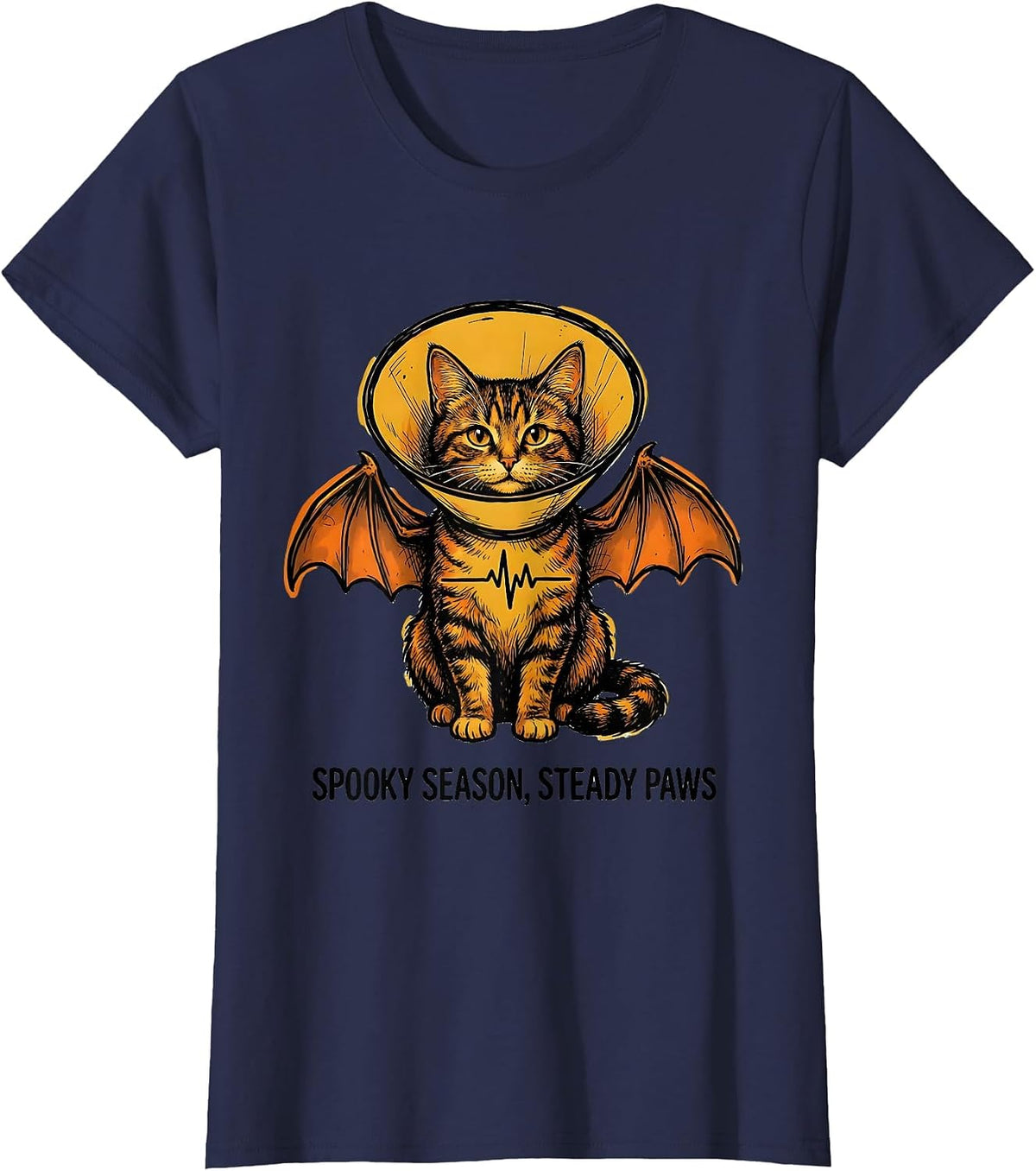 Women's Spooky Season Steady Paws Funny Vet Tech Veterinary T-Shirt - Navy Blue