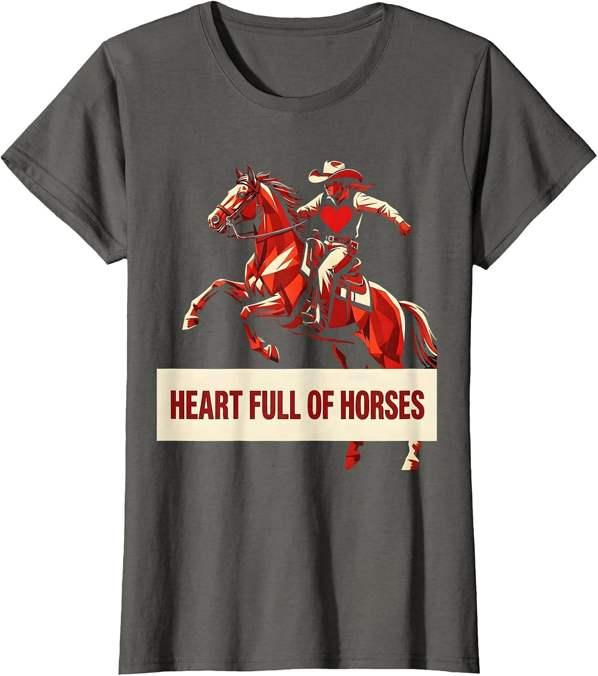 Women's Heart Full of Horses Cowgirl Design T-Shirt - Asphalt Grey