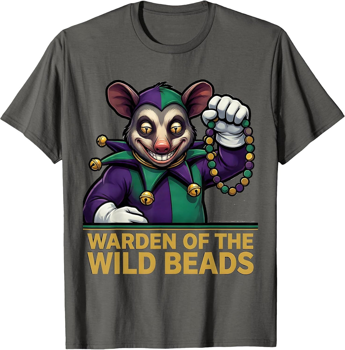 Men's Warden of the Wild Beads Funny Mardi Gras Carnival Party T-Shirt - Asphalt Grey