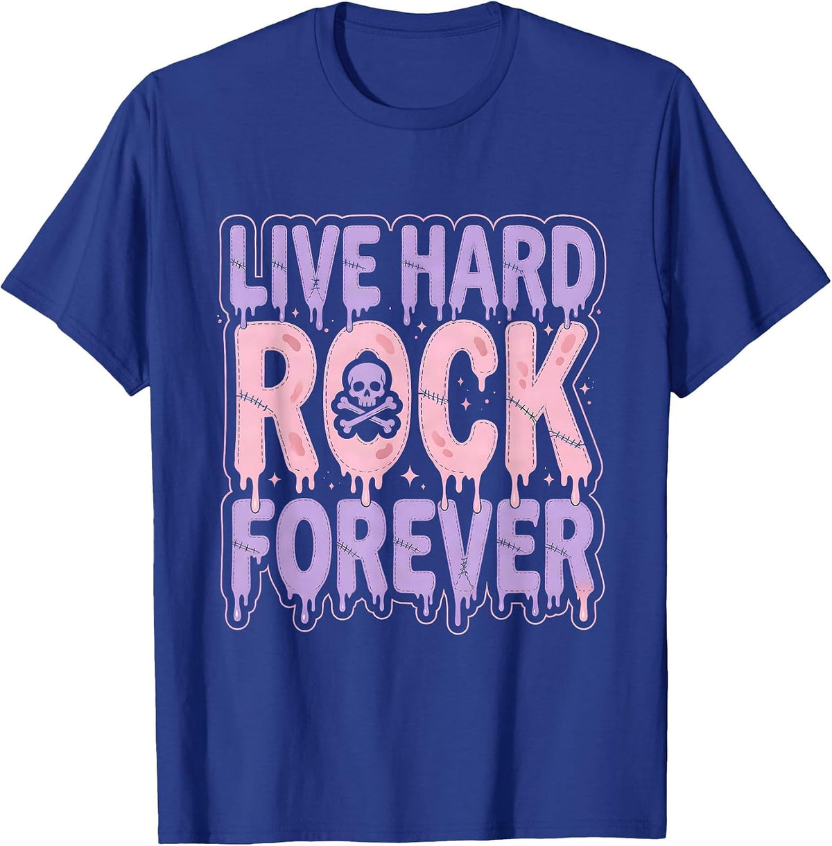 Live Hard Rock Forever Vintage Band Design T-Shirt - Royal Blue
