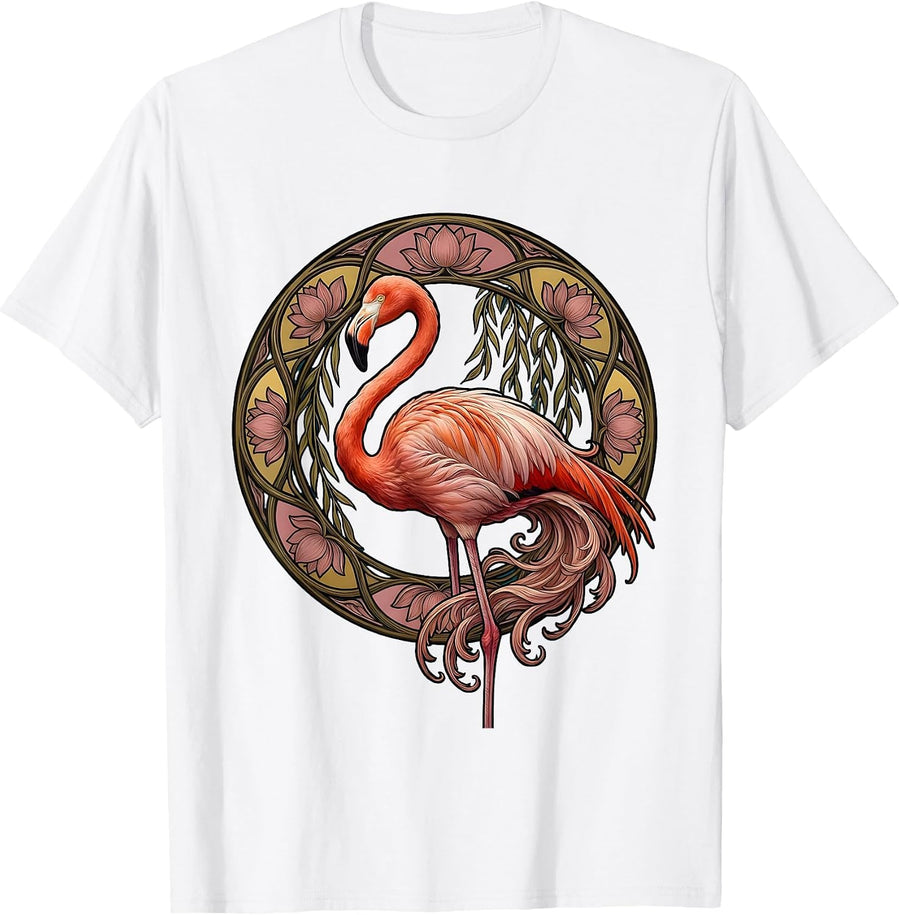 Flamingo Watercolor Feathers Melting Art Design T-Shirt - White