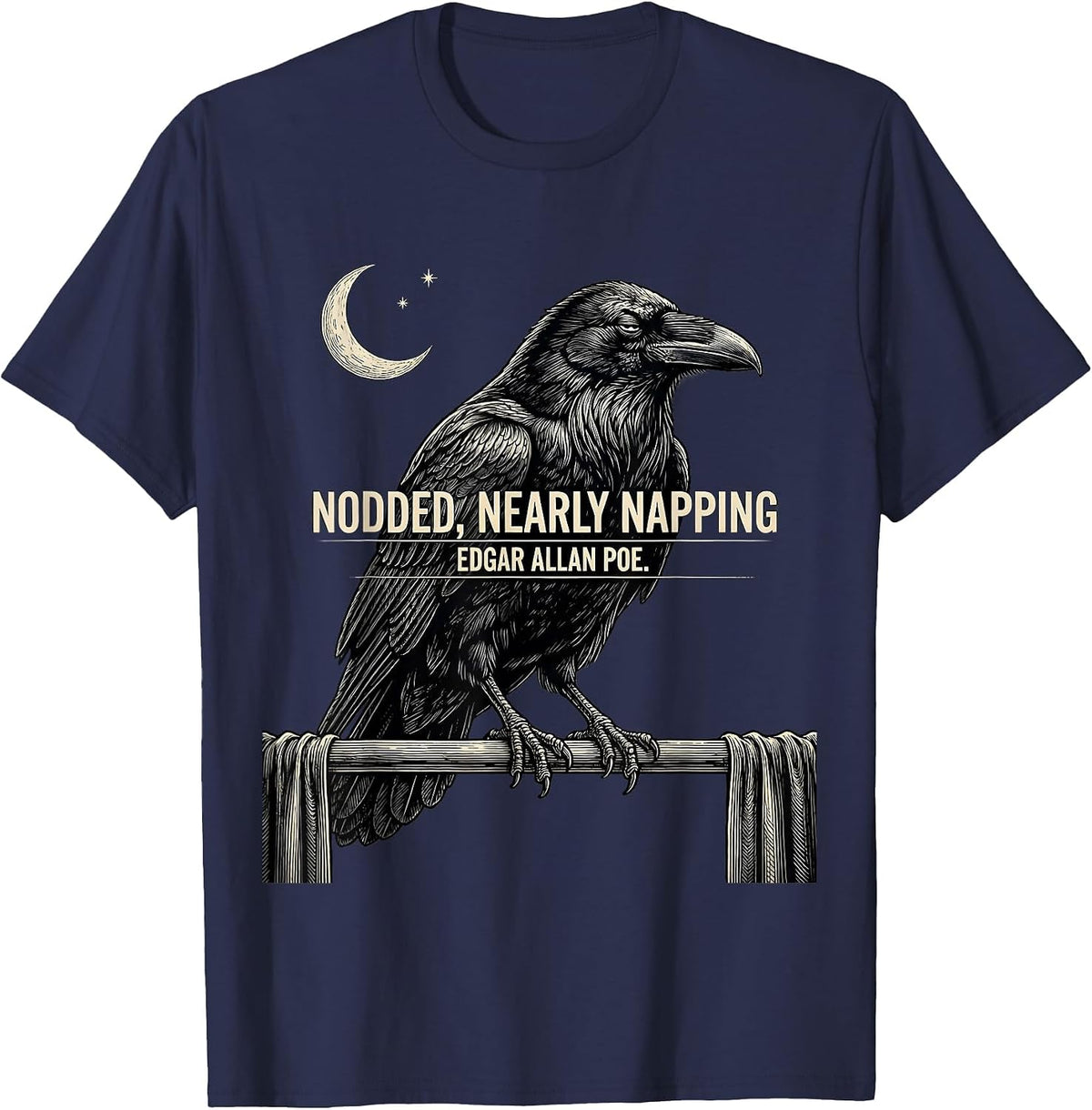Men's Nodded Nearly Napping Edgar Allan Poe Gothic Literature Fan T-Shirt - Navy Blue