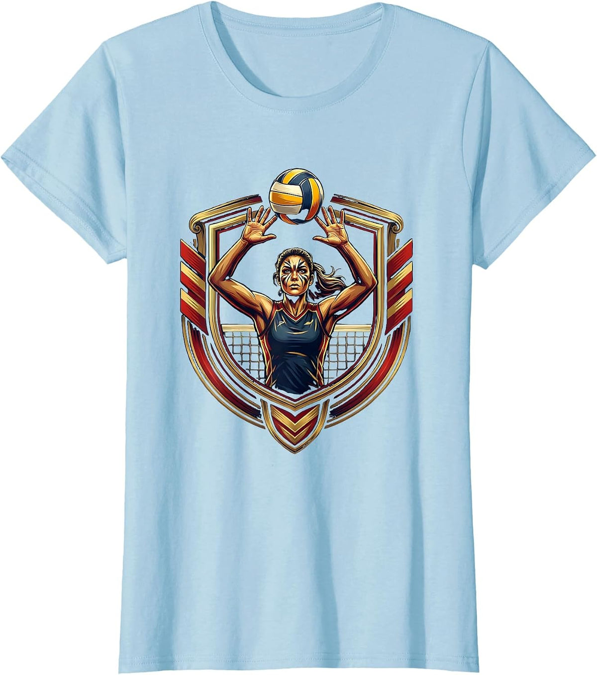 Women's Fierce Volleyball Blocker Warrior Face Paint T-Shirt - Baby Blue