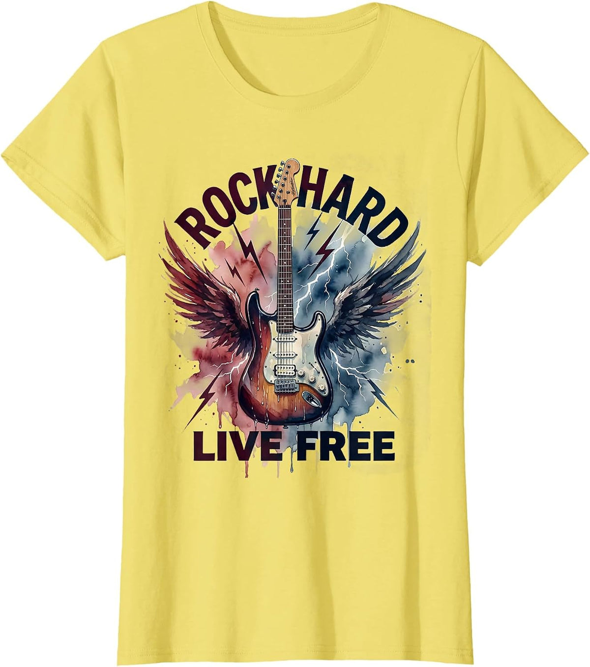Rock Hard Live Free Bold Rock and Roll Design T-Shirt - Lemon Yellow