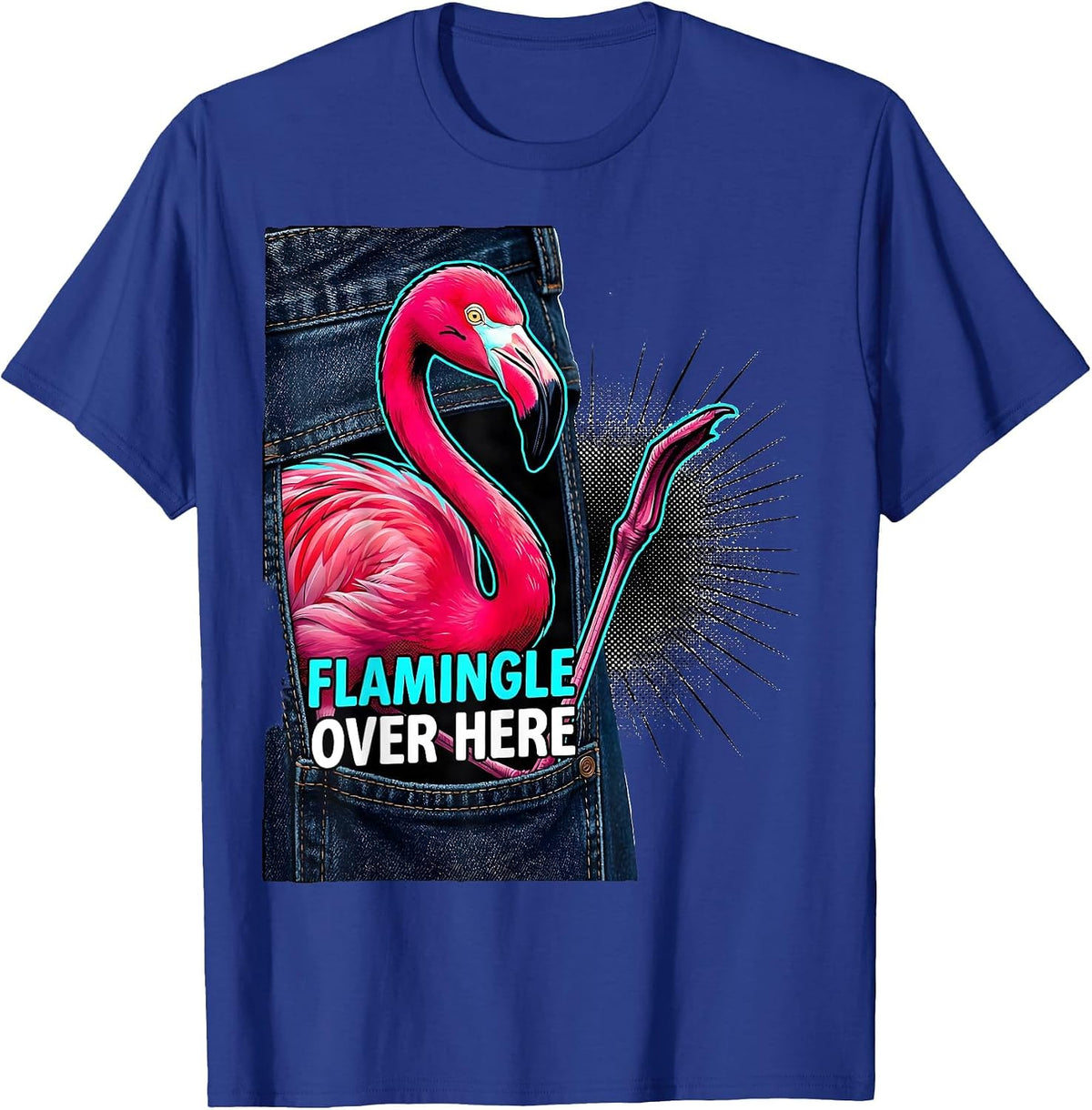 Men's Flamingle Over Here Funny Flamingo Lover Summer Vacation T-Shirt - Royal Blue