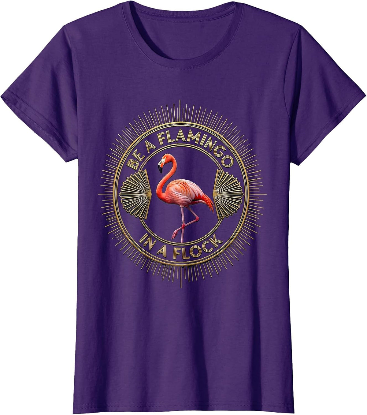 Women's Be a Flamingo in a Flock Stand Out Design T-Shirt - Purple