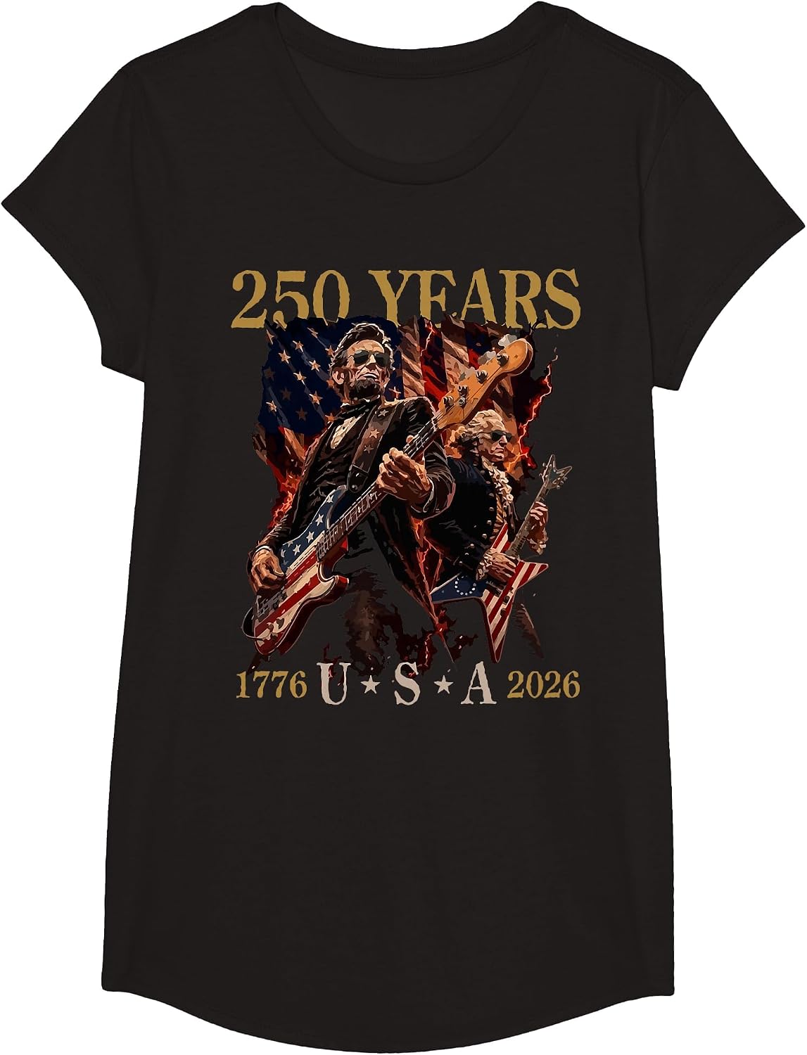 Presidents Abe Lincoln and George Washington Playing Guitar T-Shirt - Girls Black