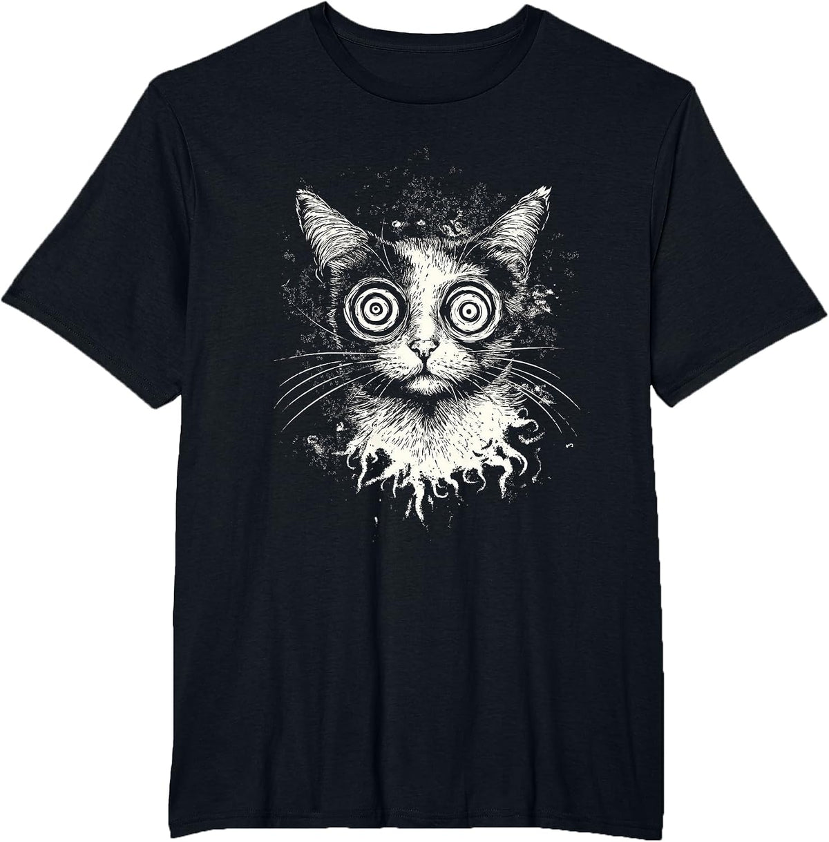 Trippy Cat Weird Kitten in Goth Gothic Grunge Style T-Shirt - Black