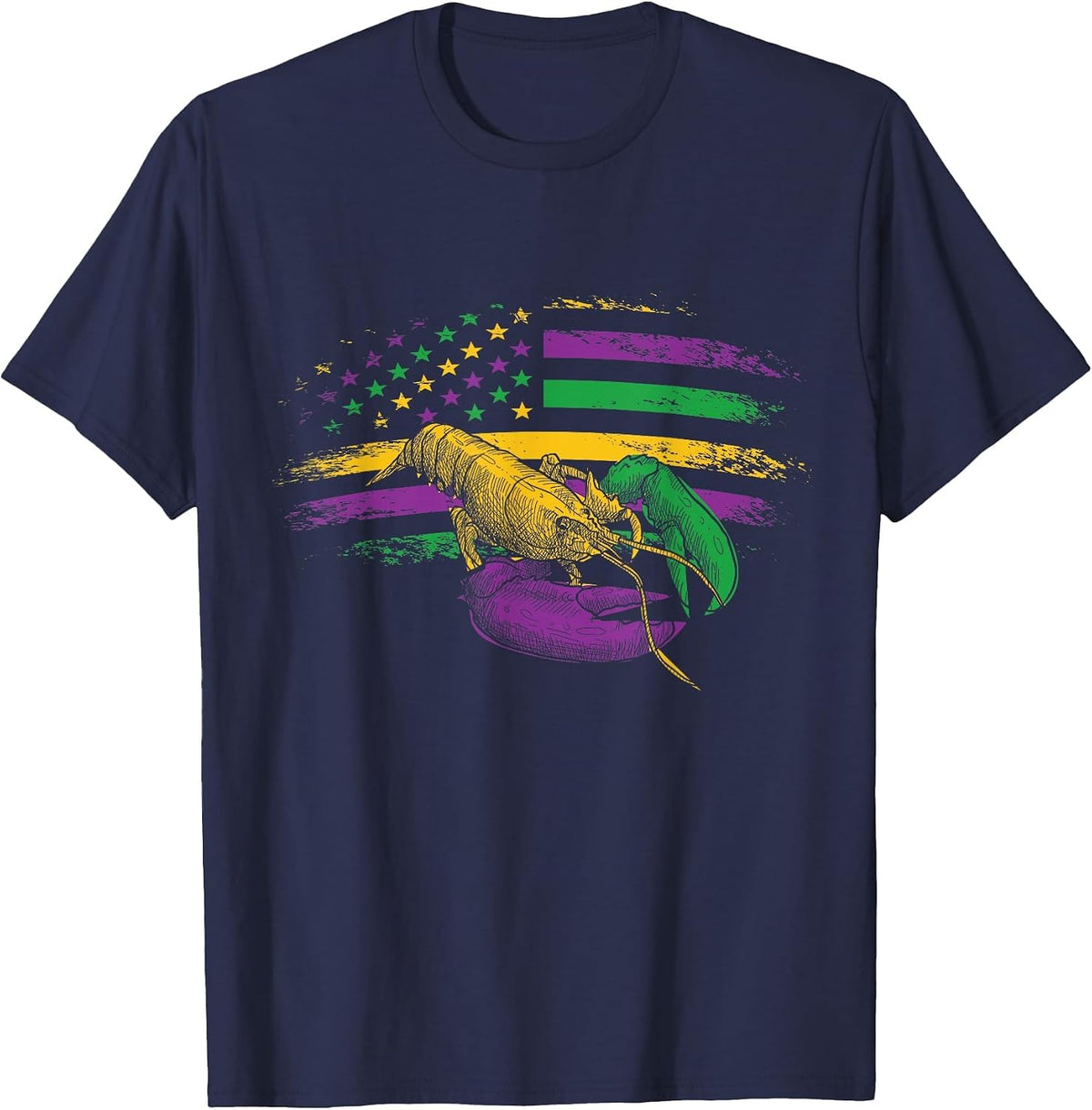 Celebration Carnival Parade US Flag Crawfish Mardi Gras T-Shirt - Navy Blue