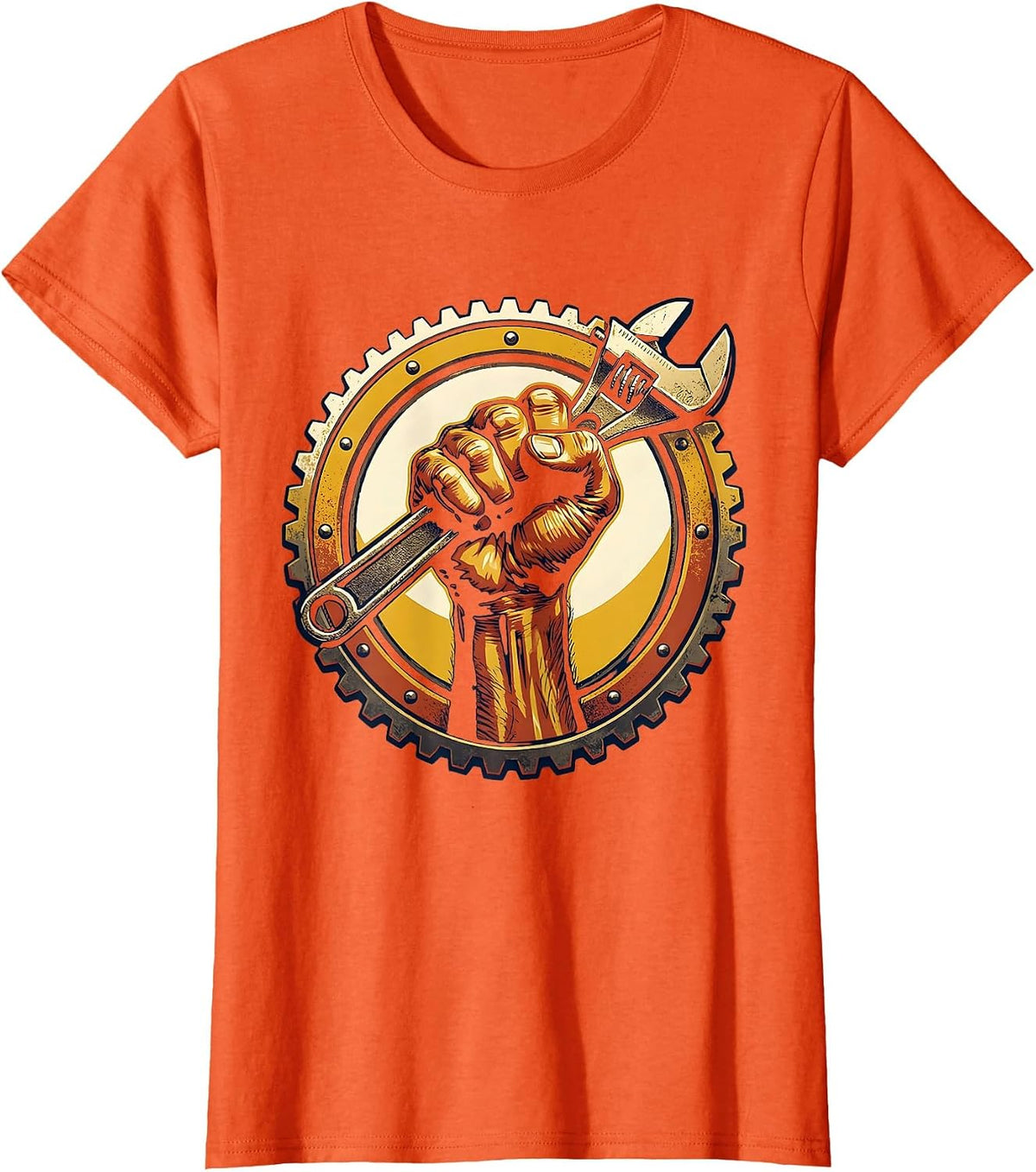 Labor Day Muscular Fist Gripping Wrench Graphic T-Shirt - Orange
