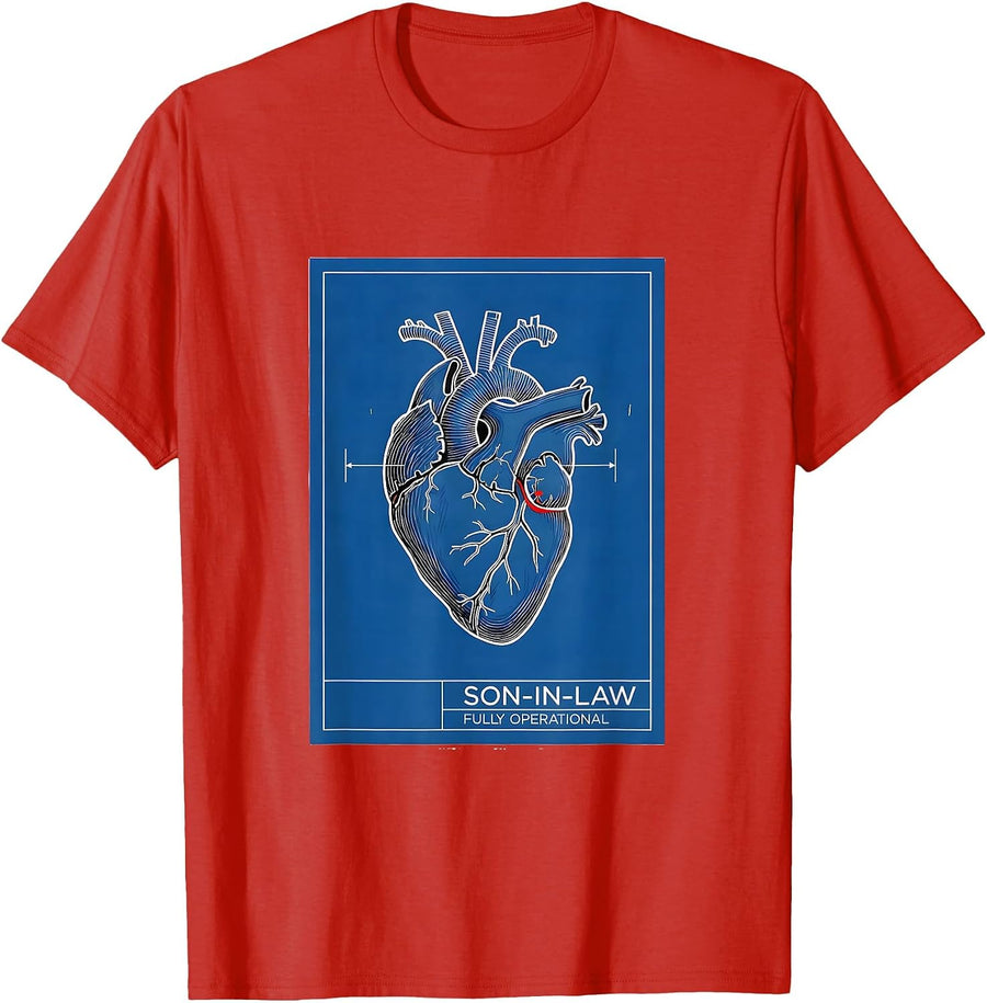 Men's Son-In-Law Fully Operational Technical Blueprint Funny T-Shirt - Red