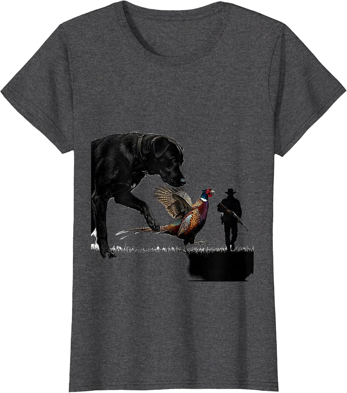 Women's Ringneck Pheasant Hunter Dog Vintage Upland Bird Hunting T-Shirt - Dark Heather Grey