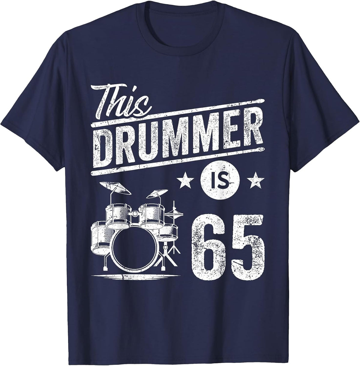 Retro Vintage Design Drummer 65th Birthday T-Shirt - Navy Blue