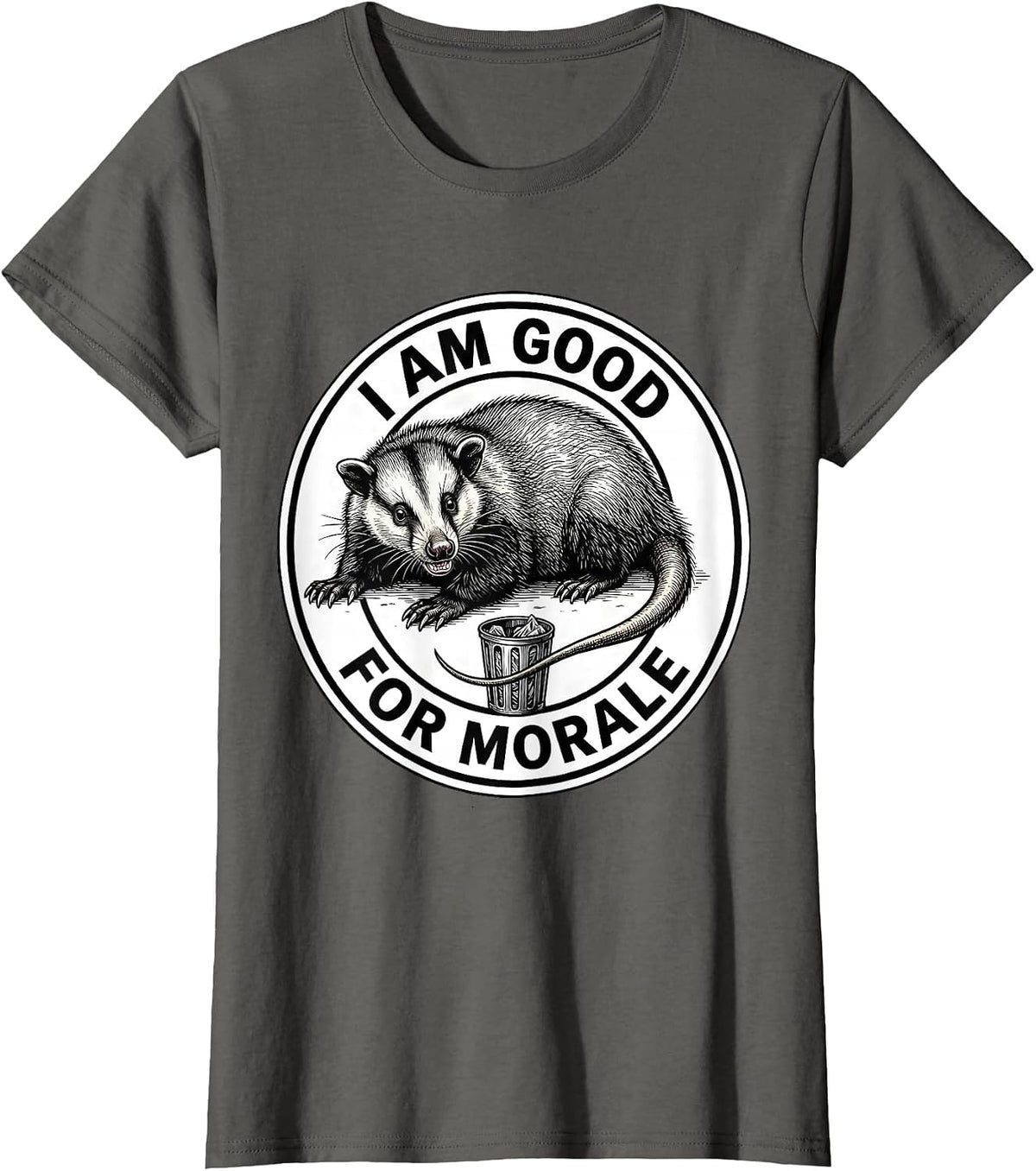 Women's I Am Good For Morale Funny Opossum Possum Lover Meme Humor T-Shirt - Asphalt Grey