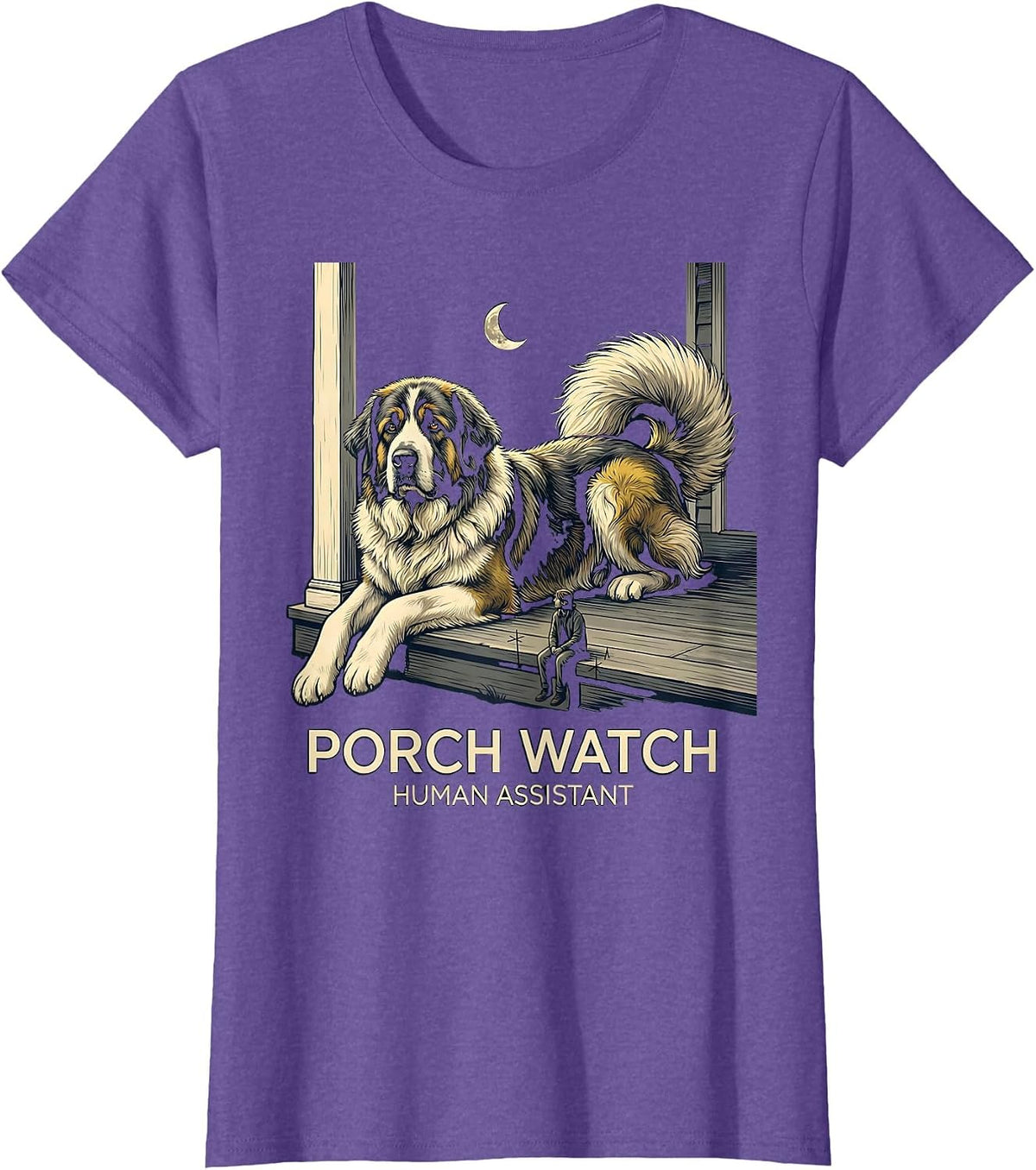 Women's Porch Watch Human Assistant Funny Great Pyrenees Dog Owner T-Shirt - Purple Heather