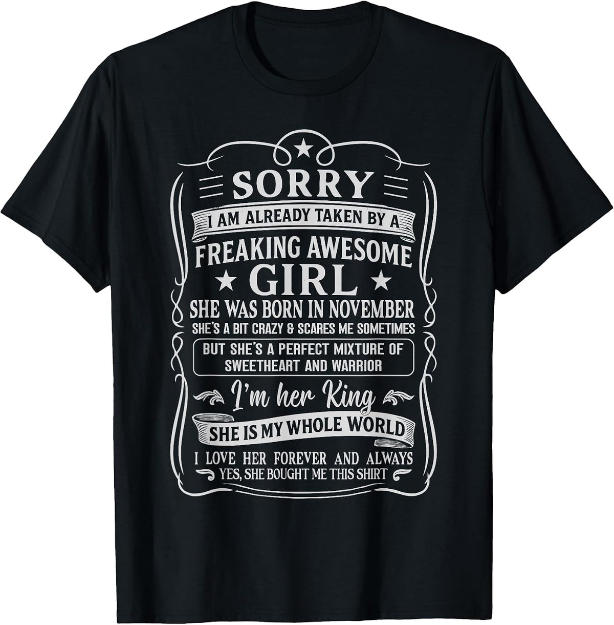 I Am Already Taken by Freaking Awesome Girl Born in November T-Shirt - Black