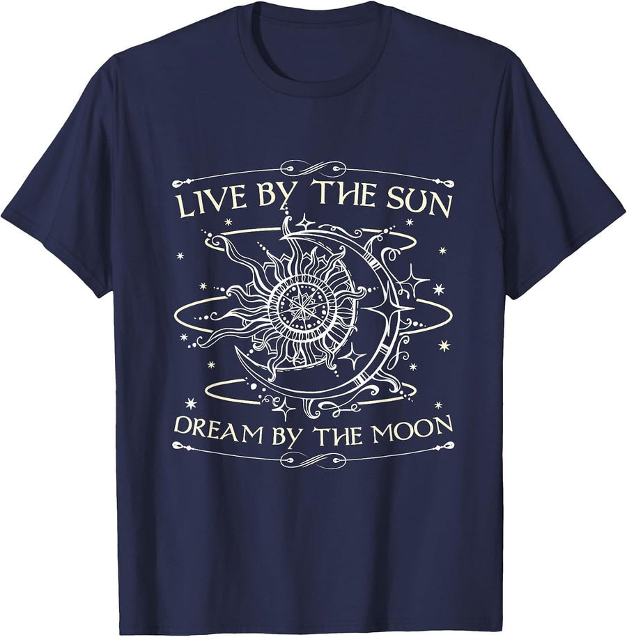 Live By The Sun Dream By The Moon Esotericism Occult T-Shirt - Navy Blue