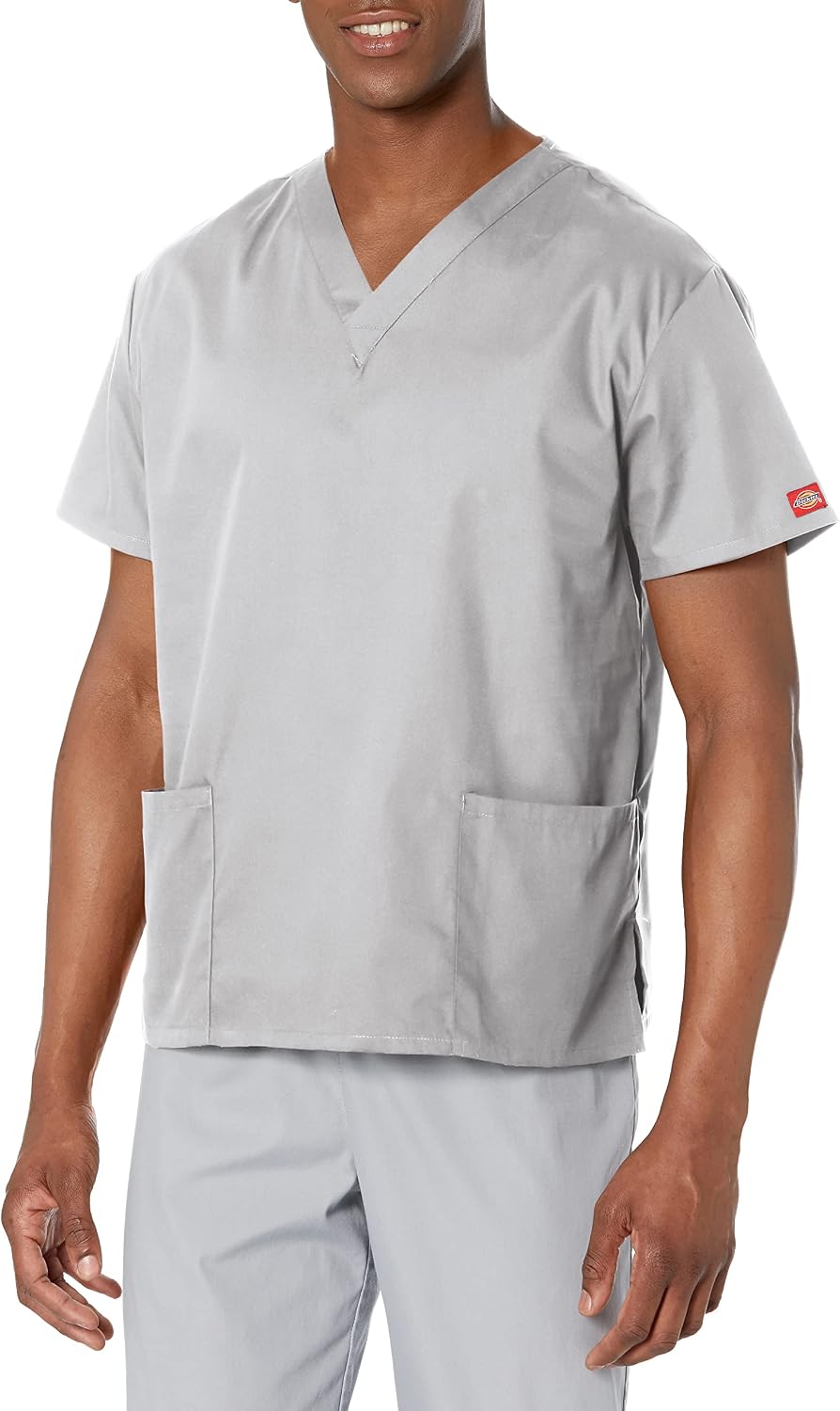 Dickies EDS Signature Scrubs for Women and Scrubs for Men, Unisex One Pocket V-Neck Top in Soft Brushed Poplin 83706 - Grey