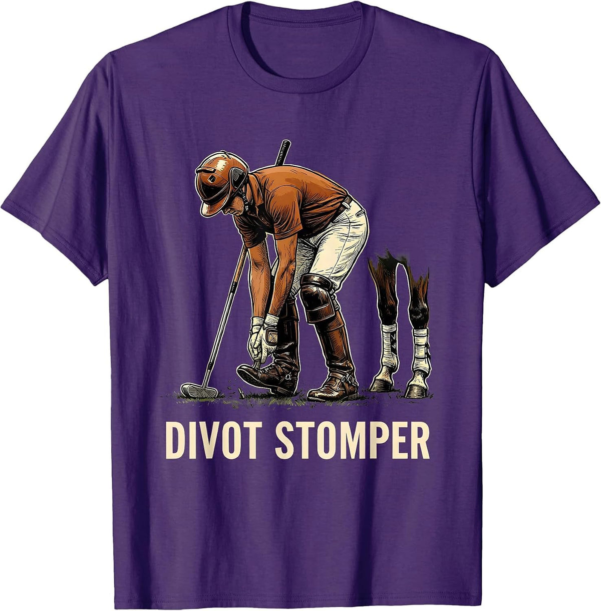 Divot Stomper Energetic Polo Player Horseback Riding Sport T-Shirt - Purple