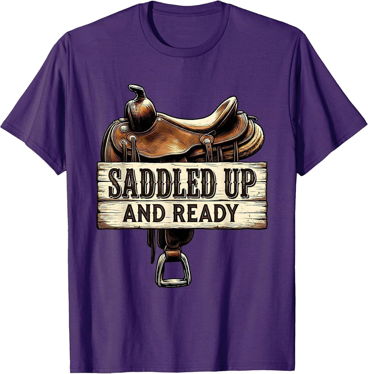 Saddled Up and Ready Equestrian Design T-Shirt - Purple