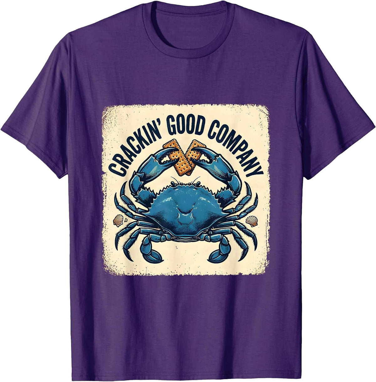Crackin Good Company Rubber Stamp Crab Seafood Boil Humor T-Shirt - Purple