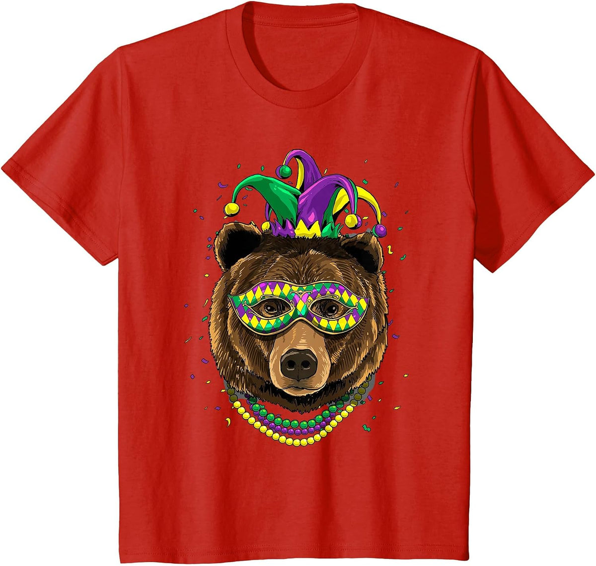 Bear Animal Lover Cute Mardi Gras Carnival Jester T-Shirt, Youth, Red, 2T - As Pictured