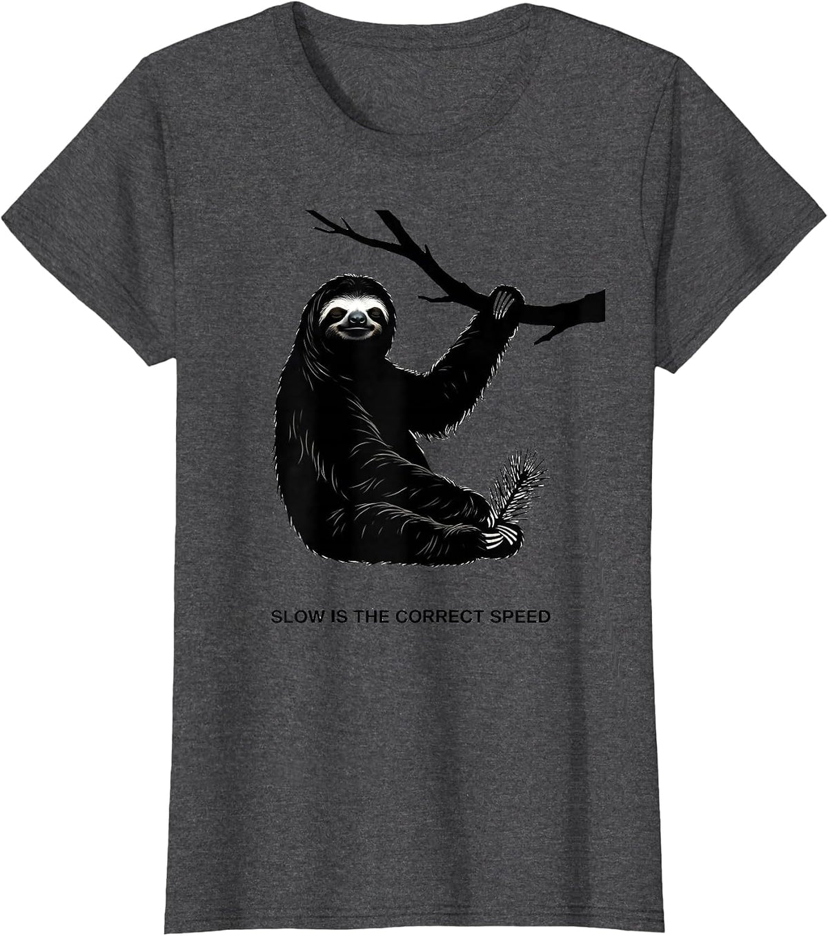 Women's Slow Is The Correct Speed Funny Sloth Lover Ugly Christmas T-Shirt - Dark Heather Grey