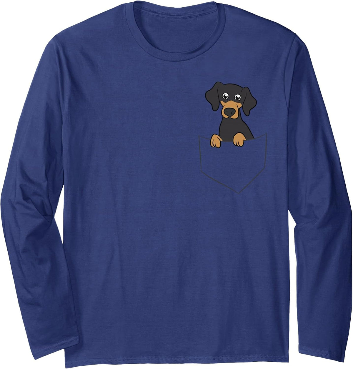 Cute Dachshund in Pocket Dachshund Owner Long Sleeve T-Shirt - Adult Unisex Navy Blue