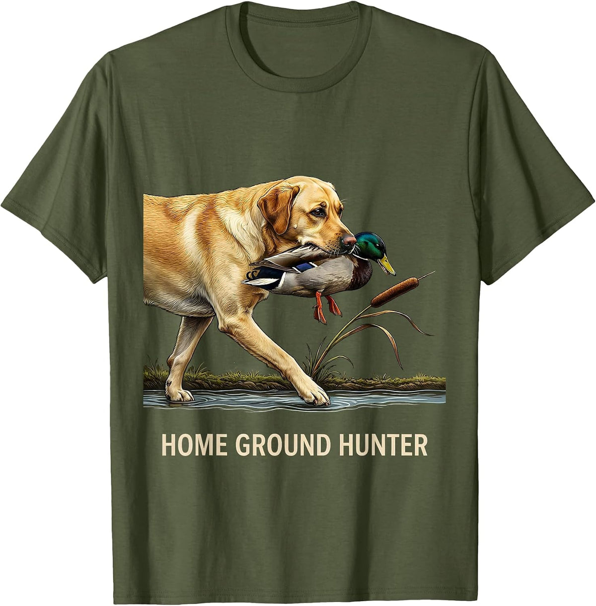 Men's Home Ground Hunter Labrador Retriever Hunting Dog Rural T-Shirt - Olive Green