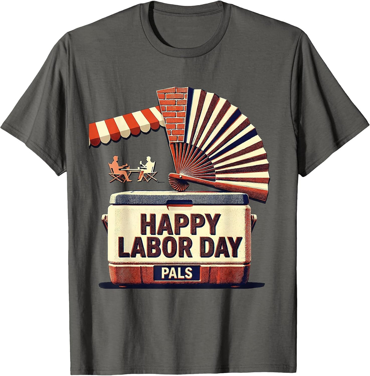 Men's Happy Labor Day, Pals Risograph Picnic Holiday Celebration T-Shirt - Asphalt Grey