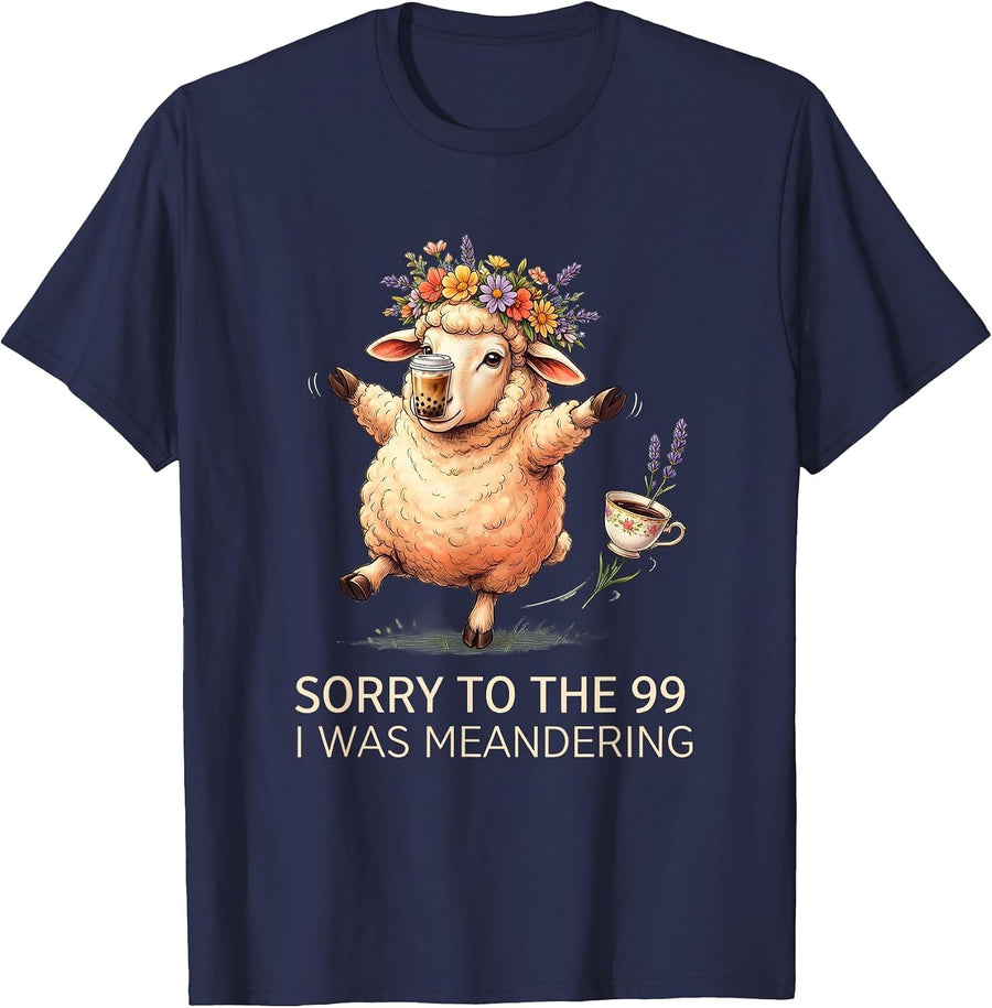 Sorry To The 99 I Was Meandering Funny Christian Sheep T-Shirt - Navy Blue