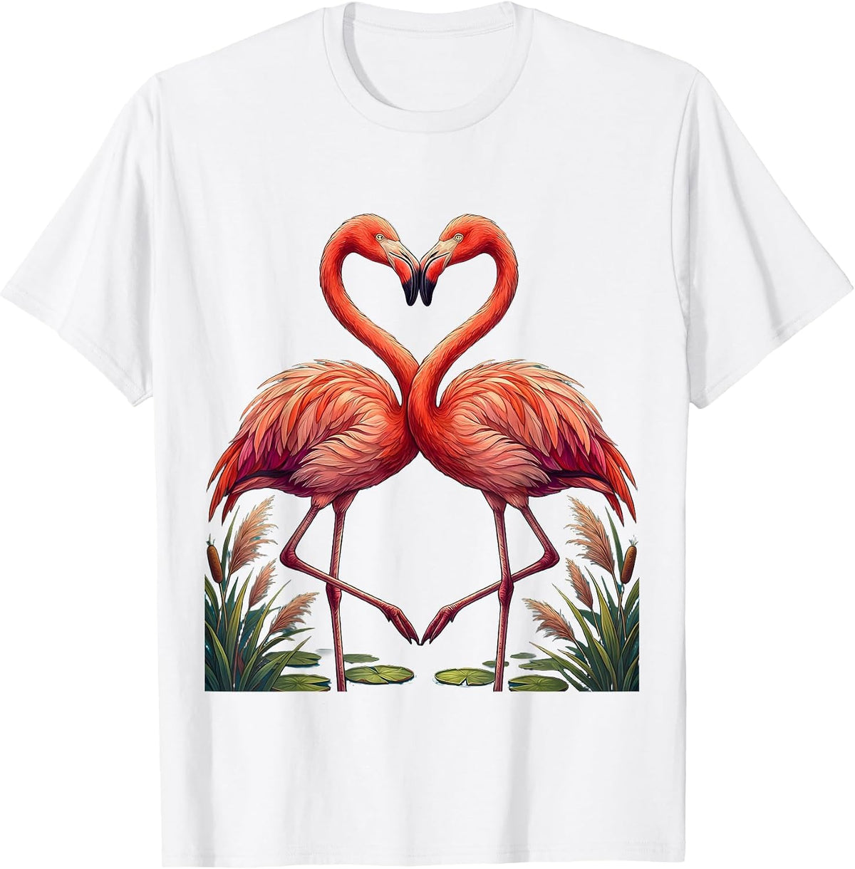 Men's Flamingo Love Couple Romantic Beak to Beak Design T-Shirt - White